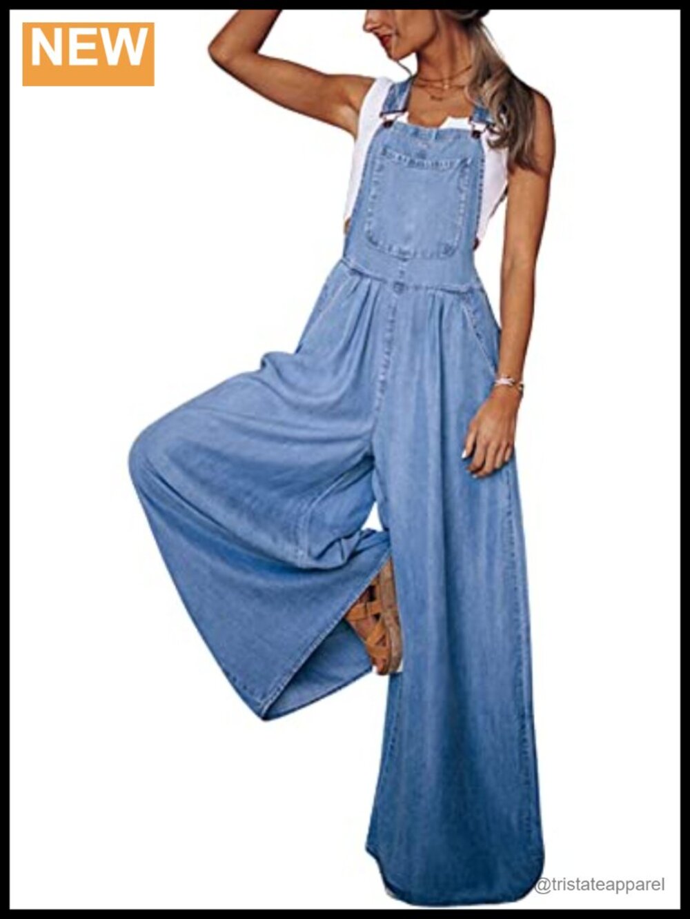 Ripped Distressed Denim Overalls Baggy Wide Leg Bib Jumpsuit Adjustable